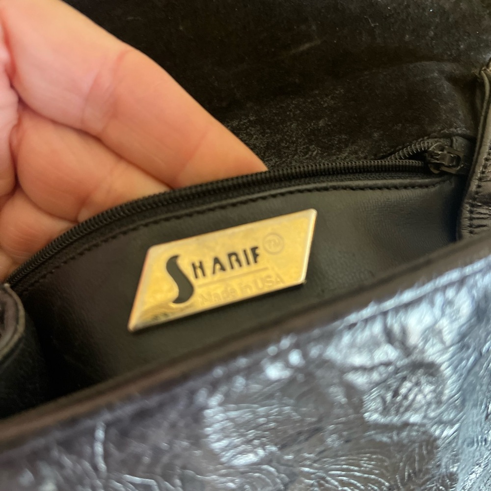 Vtg Sharif Black Leather With Python Crossbody Bl… - image 5